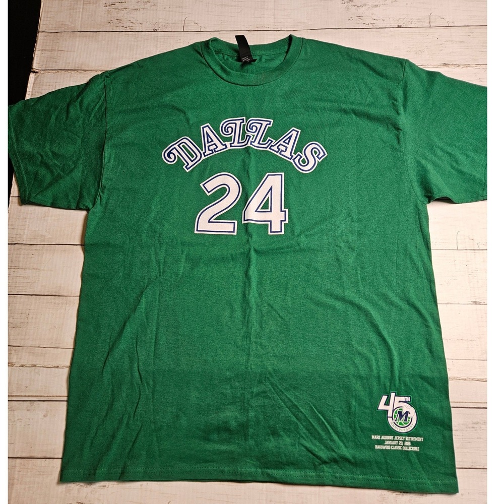 Dallas Mavericks Mark Aguirre 24 Jersey Retirement T-Shirt Green XL Port & Co